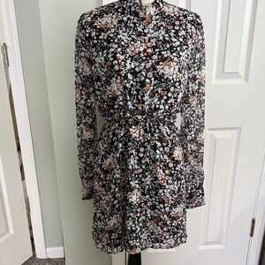 New Lulu's Brown,Black and White Floral Long Sleeve Cut Out Dress Size S